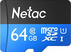 Карта памяти micro SDXC U1 Netac P500 64 ГБ, 90 МБ/с, Class 10, NT02P500STN-064G-S 