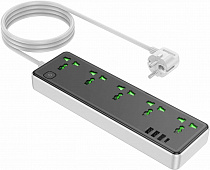 Удлинитель Hoco AC13A 5 розеток 3 USB 1 Type-C 2500w 1.5м - черный 