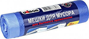 Мешки для мусора с завязками для бытового применения 30л, 20шт., 50х60см, 12мкм, UNIBOB - голубой 